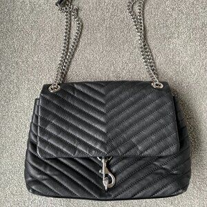 Rebecca Minkoff Edie Flap Shoulder Bag Black Quilted Leather Silver Hardware